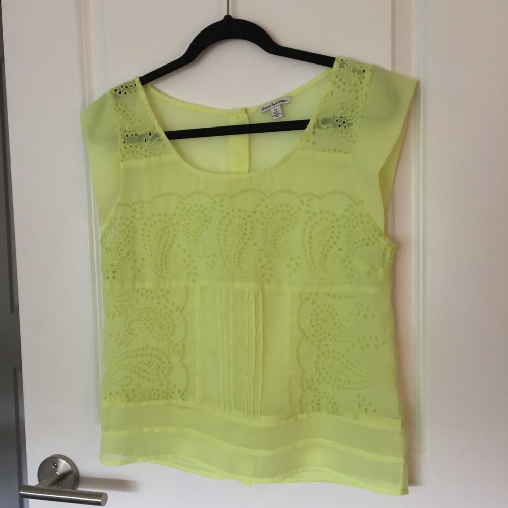 American Eagle Neon Eyelet Embroidered Blouse